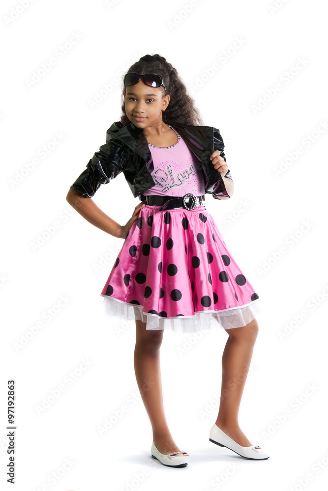 fashion portrait of a beautiful dark-skinned girl on a white background. fashion portrait of a beautiful dark-skinned girl on a white background.