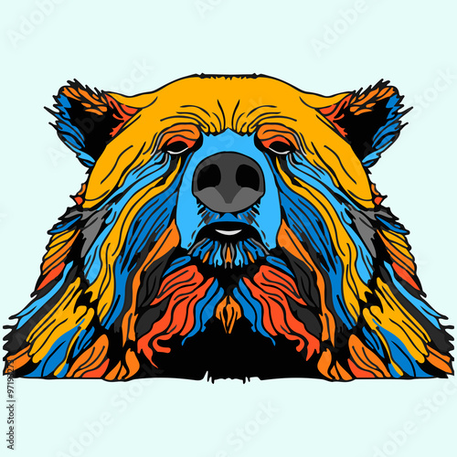Multicolor Grizzly Bear Mascot Head Vector Graphic