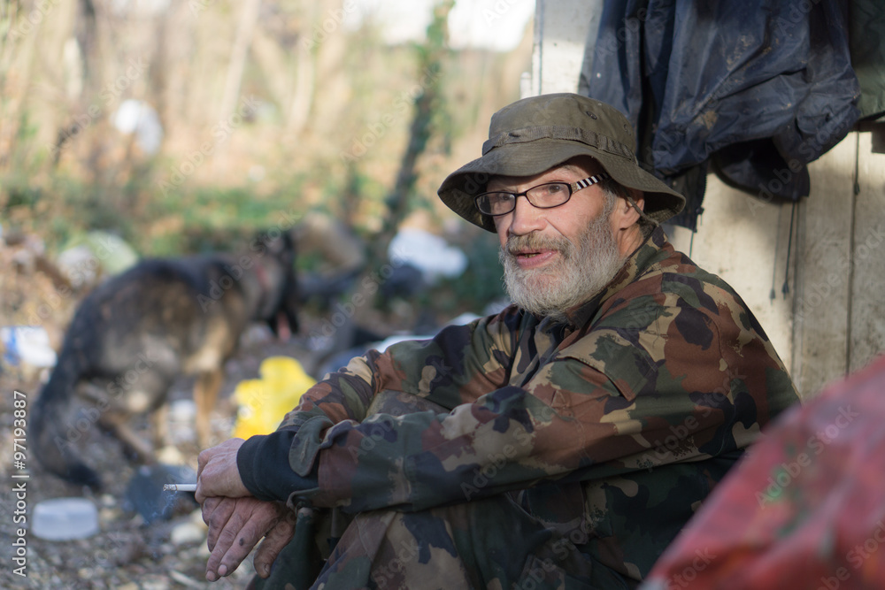 sad and bitter homeless man