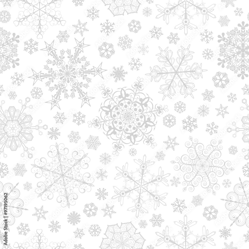 Seamless pattern of snowflakes, gray on white Seamless pattern of snowflakes, gray on white