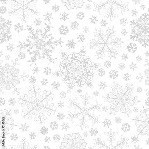 Seamless pattern of snowflakes  gray on white