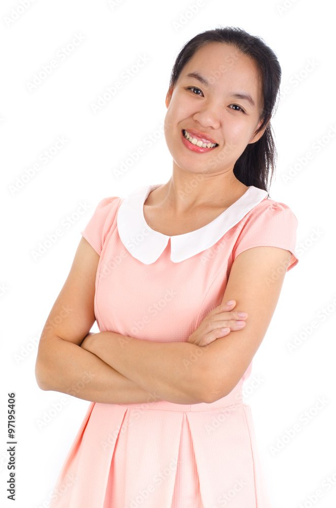 Portrait of young asian woman smile and happy on white background Portrait of young asian woman smile and happy on white background