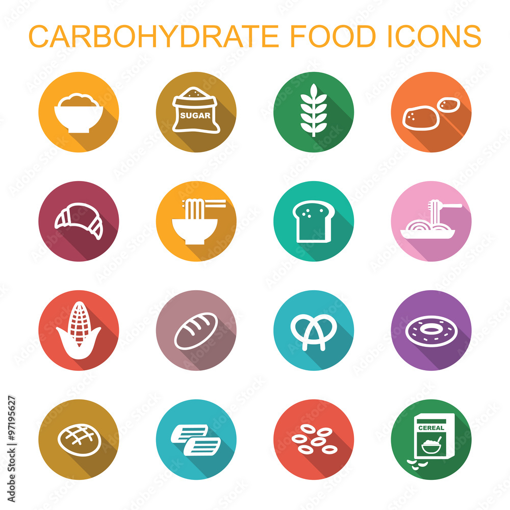 carbohydrate food long shadow icons carbohydrate food long shadow icons