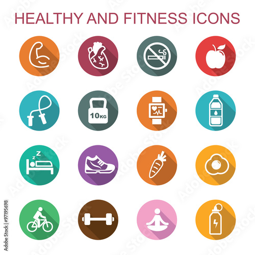 healthy and fitness long shadow icons