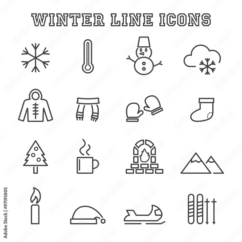 Fototapeta premium winter line icons