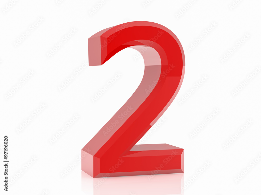 3d red number 2 on white background 3d red number 2 on white background
