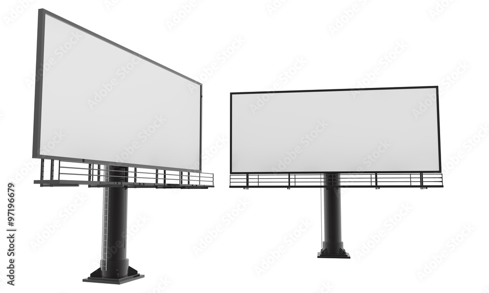 Blank billboard ready for new advertisement 3d render on white background Blank billboard ready for new advertisement 3d render on white background