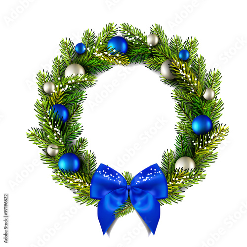 Christmas wreath with bow and balls.