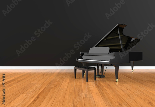 grand piano on wooden glossy floor photo