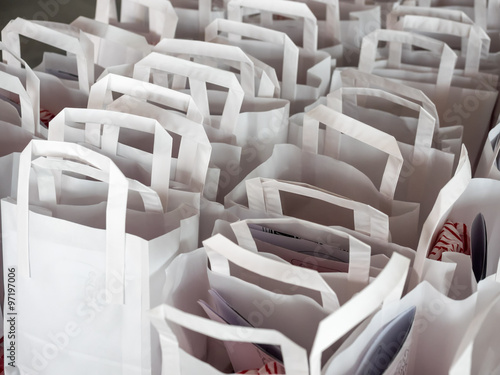White paperbags in rows