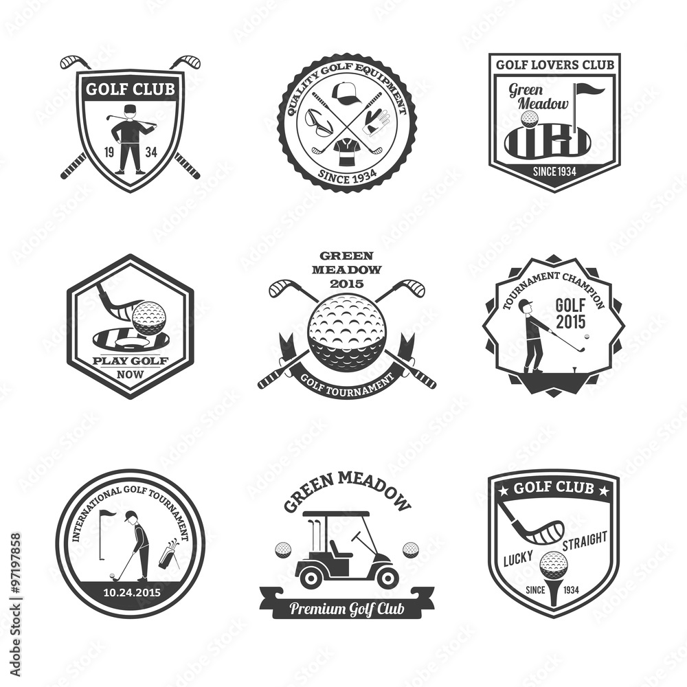 Golf Black White Emblems Set 