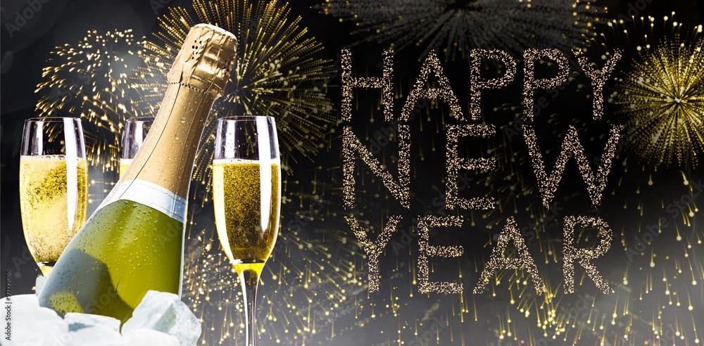 Fototapeta premium Composite image of champagne cooling in ice bucket