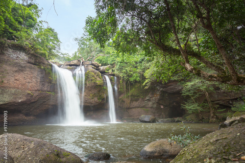 Natural water fall flare in the forest mountain.