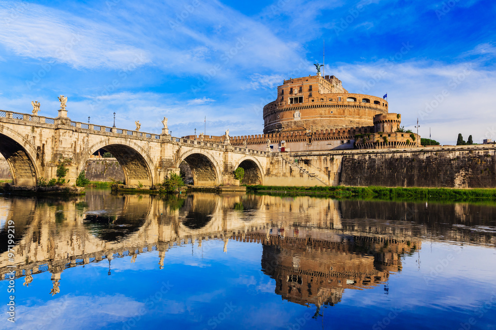 Bridge, Castel Sant Angelo and Tiber River. Rome, Italy