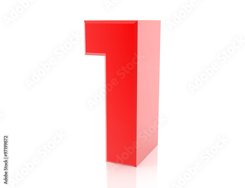red number 1 on white background 3d rendering