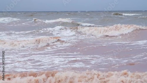 Waves in Baltic sea during a winter storm in slow motion photo