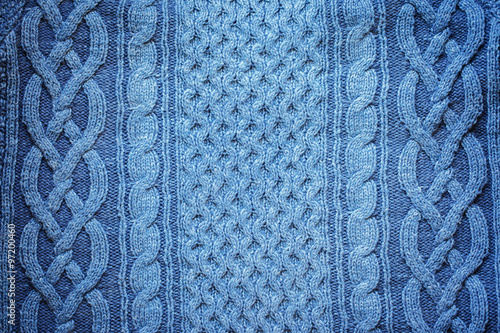 Knitted woolen background, blue texture