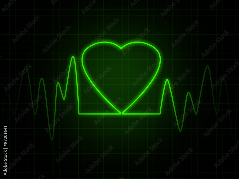 Heart monitor screen with green heart shape Heart monitor screen with green heart shape