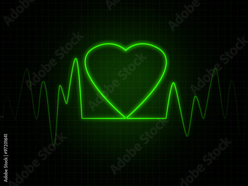 Heart monitor screen with green heart shape