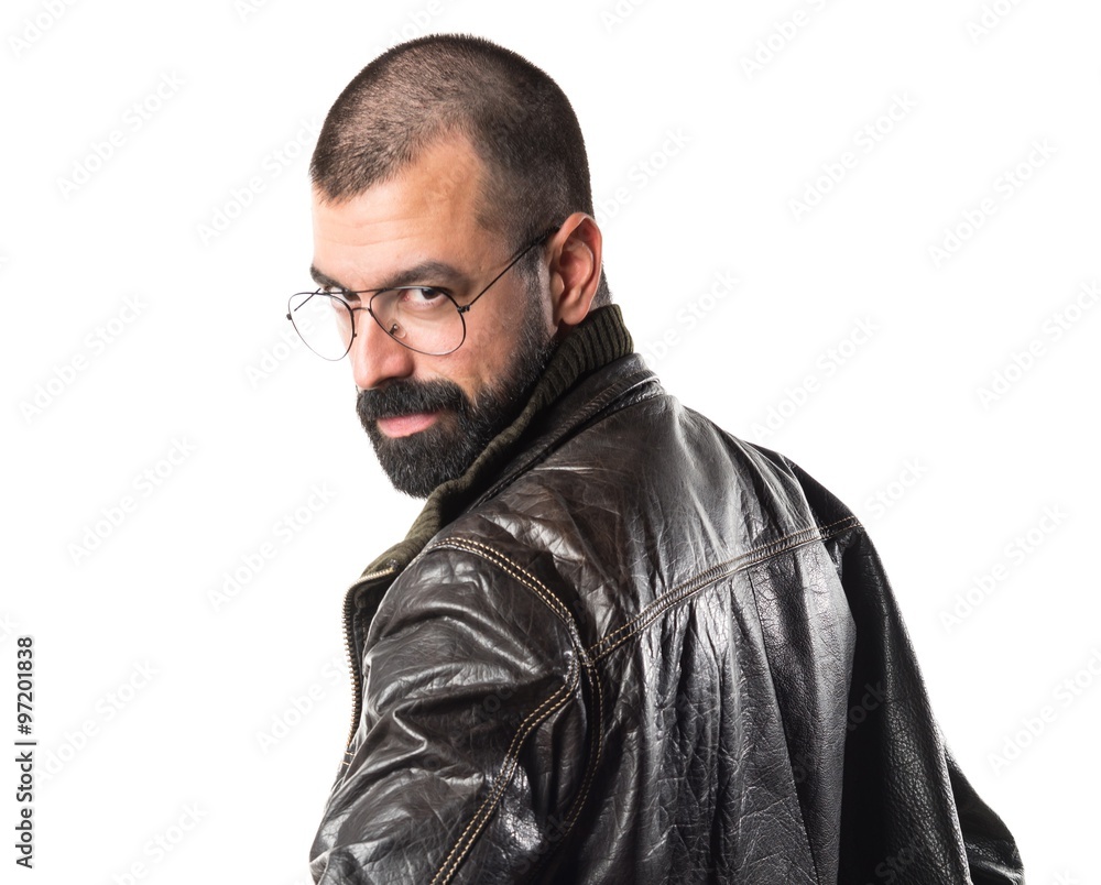 Man wearing a leather jacket Man wearing a leather jacket
