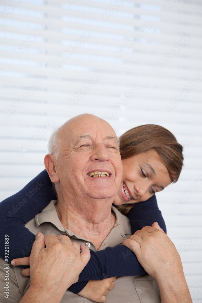 girl having fun with her grandfather girl having fun with her grandfather