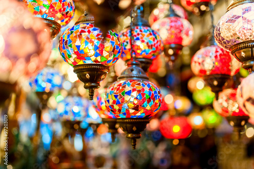 Traditional vintage Turkish lamps in the Grand bazaar in Istanbu