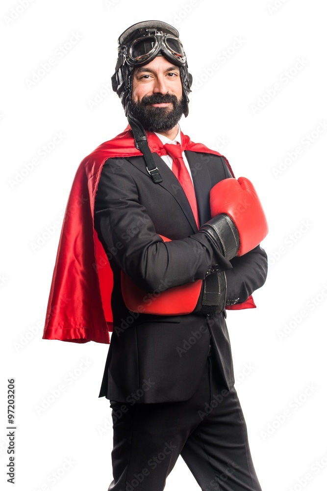Super hero businessman with boxing gloves Super hero businessman with boxing gloves