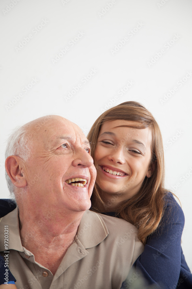 girl having fun with her grandfather girl having fun with her grandfather