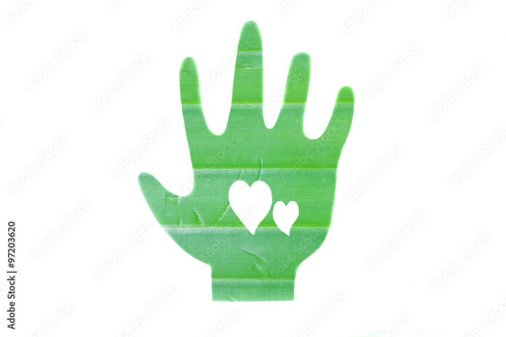 Banana leaf draw hand shape and heart Banana leaf draw hand shape and heart