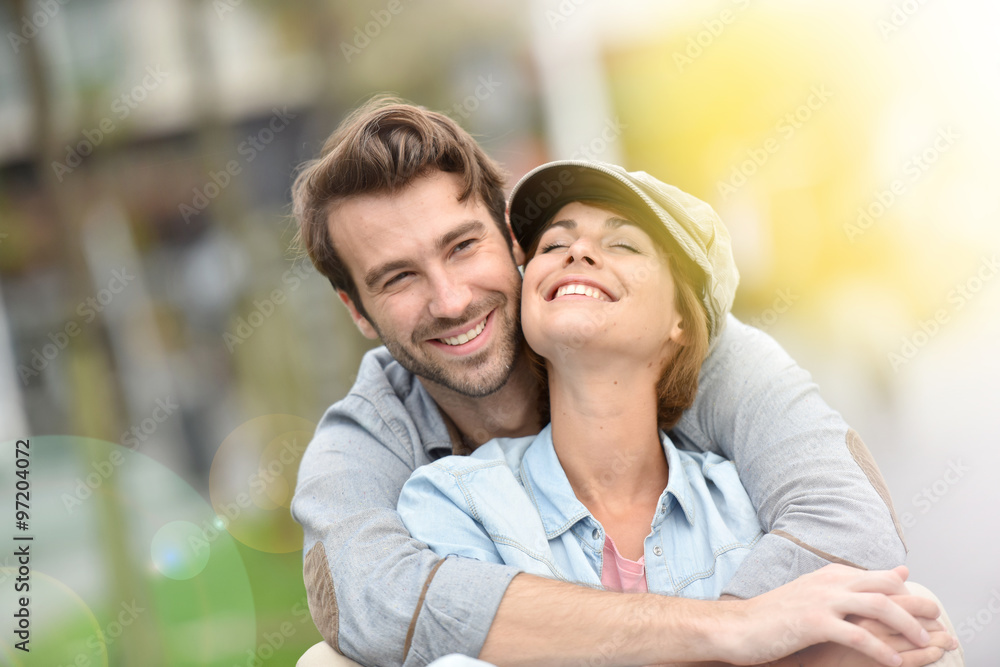 Portrait of in love young couple in town Portrait of in love young couple in town