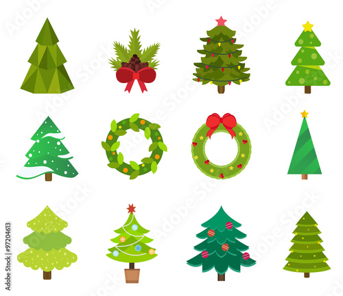 Christmas tree flat icons set