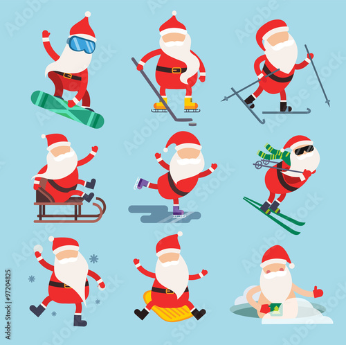 Cartoon extreme Santa winter sport illustration