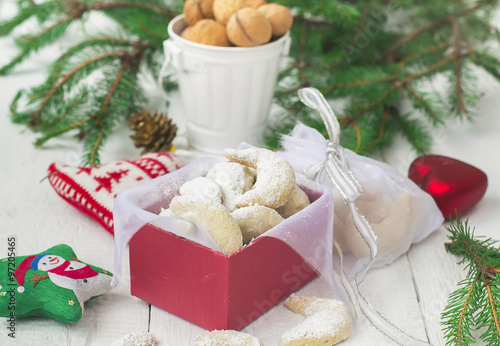Christmas Cookies walnut crescents on a white background