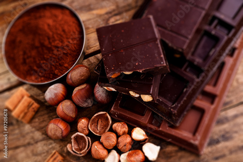 chocolate and ingredients - tilt shift effect photo