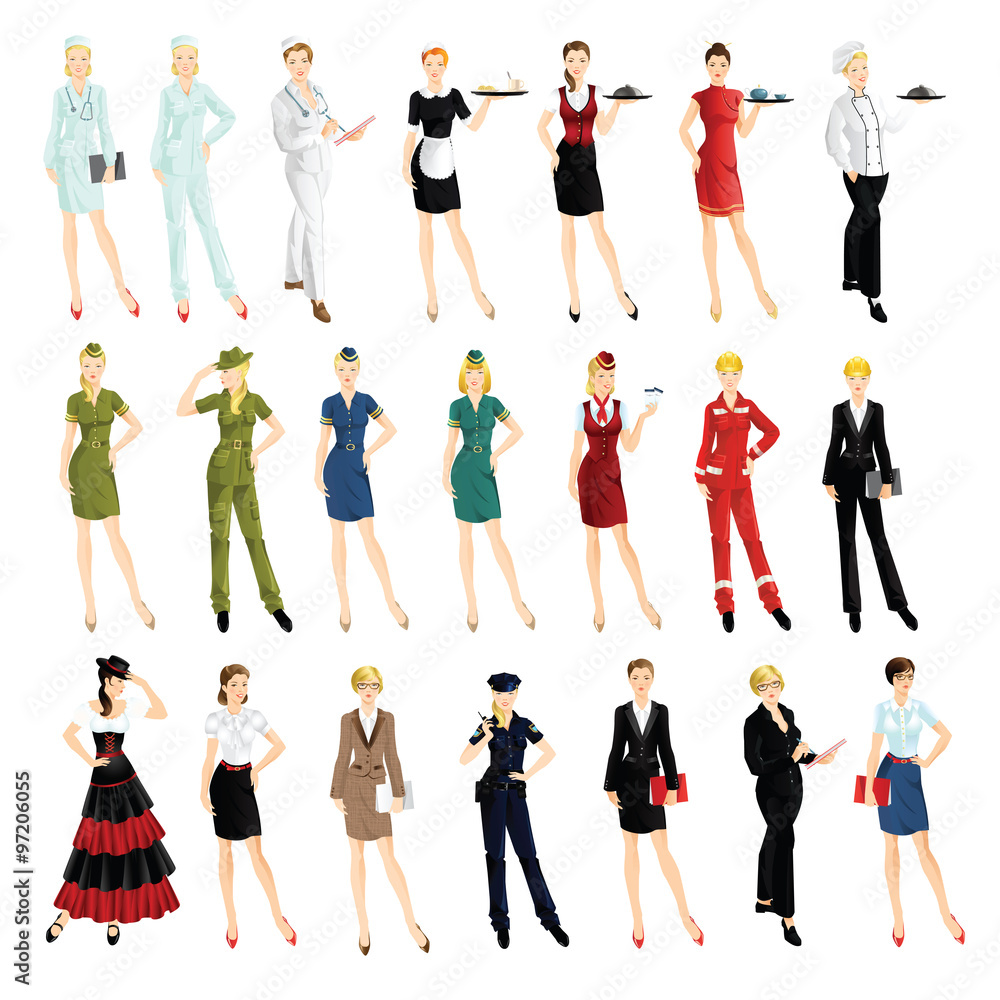Set of different professional woman