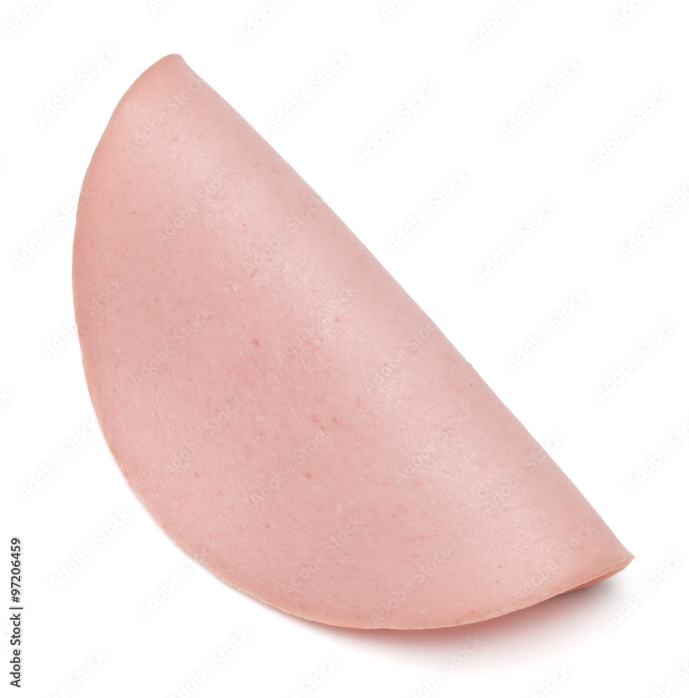 cooked boiled ham sausage or rolled bologna slices isolated on w cooked boiled ham sausage or rolled bologna slices isolated on w
