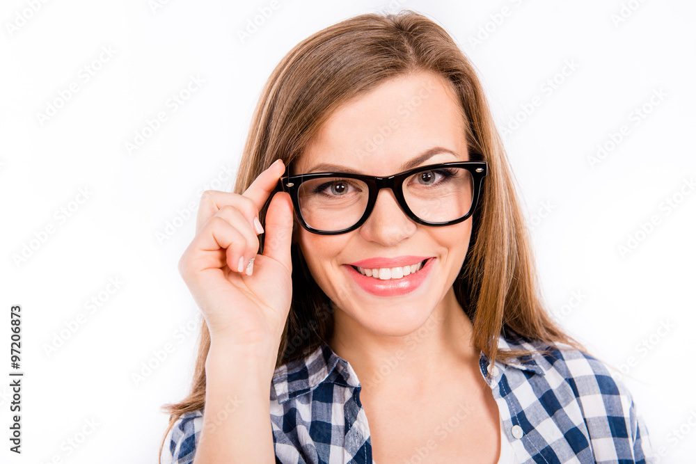 portrait of a smart student girl with glasses on a white backgr portrait of a smart student girl with glasses on a white backgr