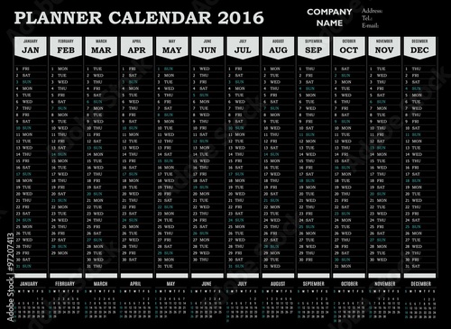 Planner calendar 2016 for companies and private use
