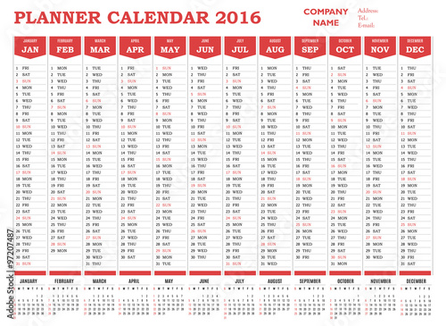 Planner calendar 2016 for companies and private use