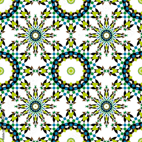 Gorgeous seamless pattern from blue Moroccan tiles  ornaments. 