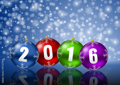 2016 new years vector illustration with christmas balls and snowflakes