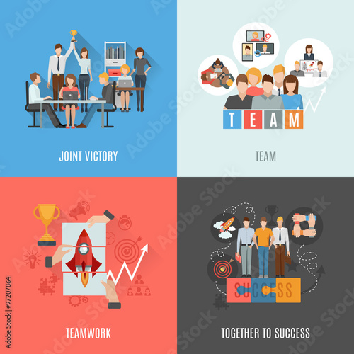 Teamwork 4 flat icons square composition
