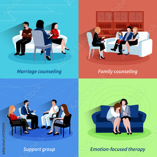 Relationship counseling 4 flat icons quare