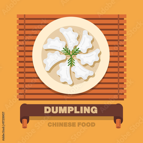 China's national dishes,Dumpling or Pierogi - Vector flat design