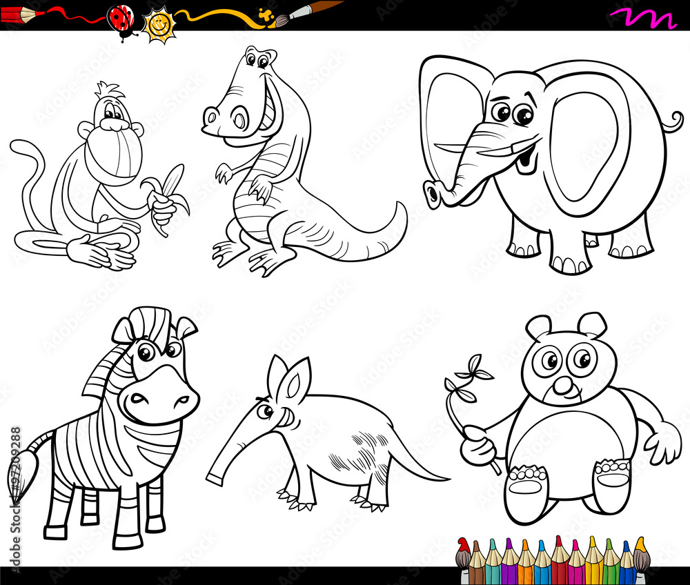 wild animals set coloring page