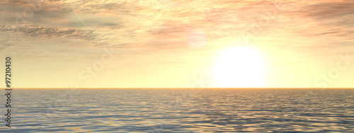 Conceptual sea water and sunset sky banner