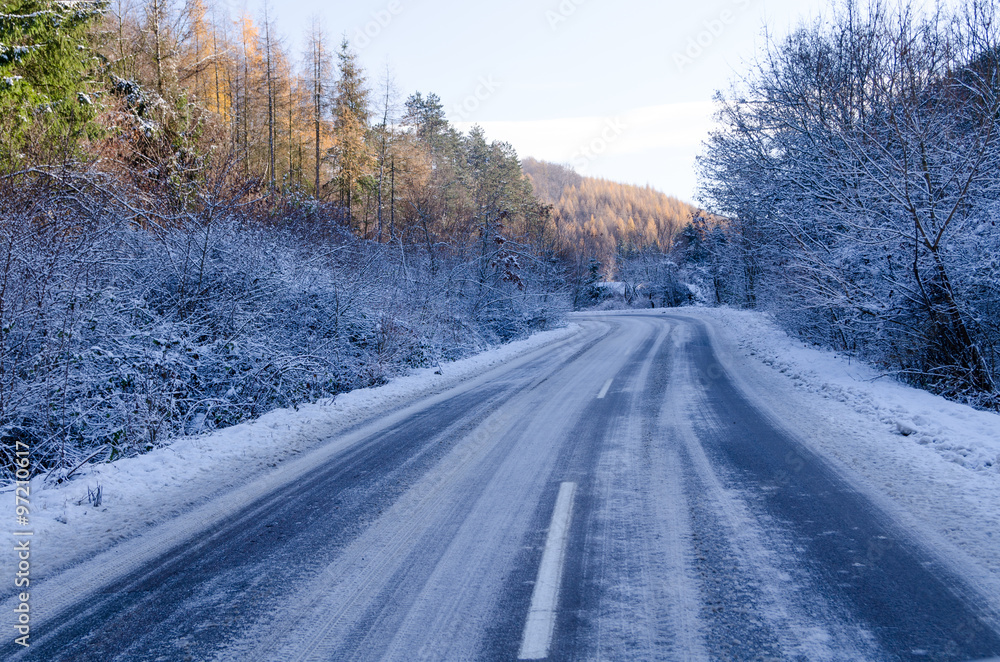 Snowy winter road