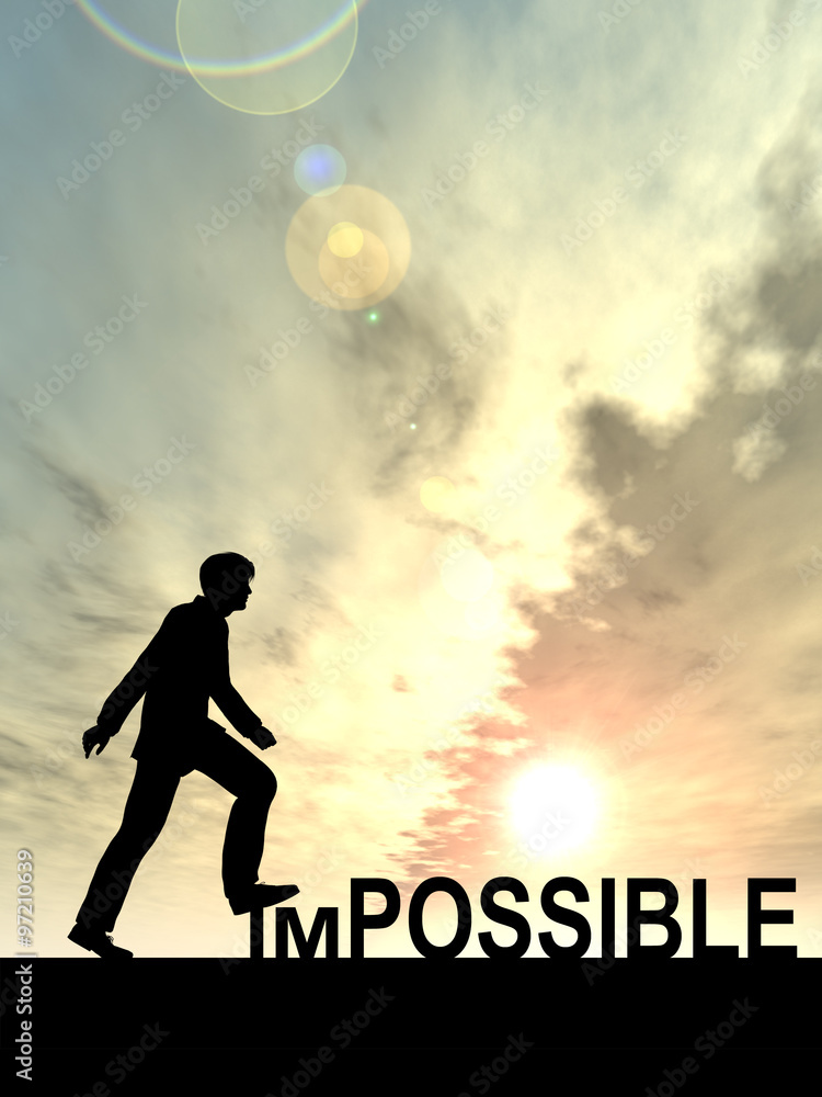 Conceptual impossible concept with a man Conceptual impossible concept with a man
