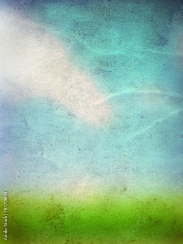 Conceptual green grass and sky old paper © high_resolution