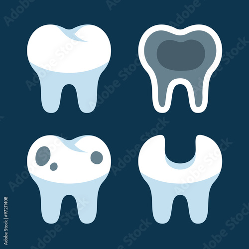 Teeth with Different Dental Problems Icons Set. Vector